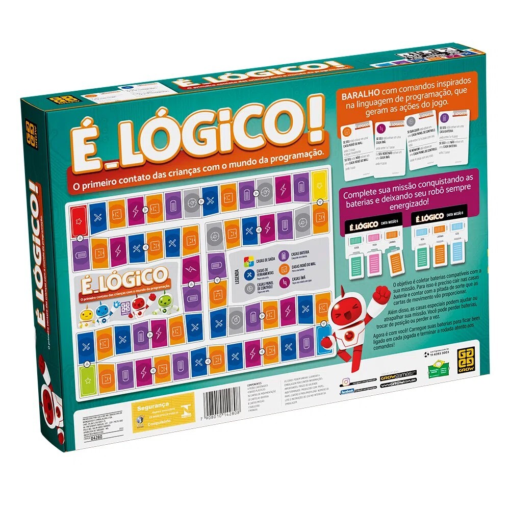 Verso da caixa do jogo, mostrando exemplos das cartas e o formato do tabuleiro.