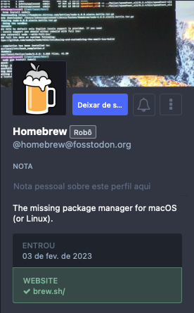 print do perfil do Homebrew no Mastodon
