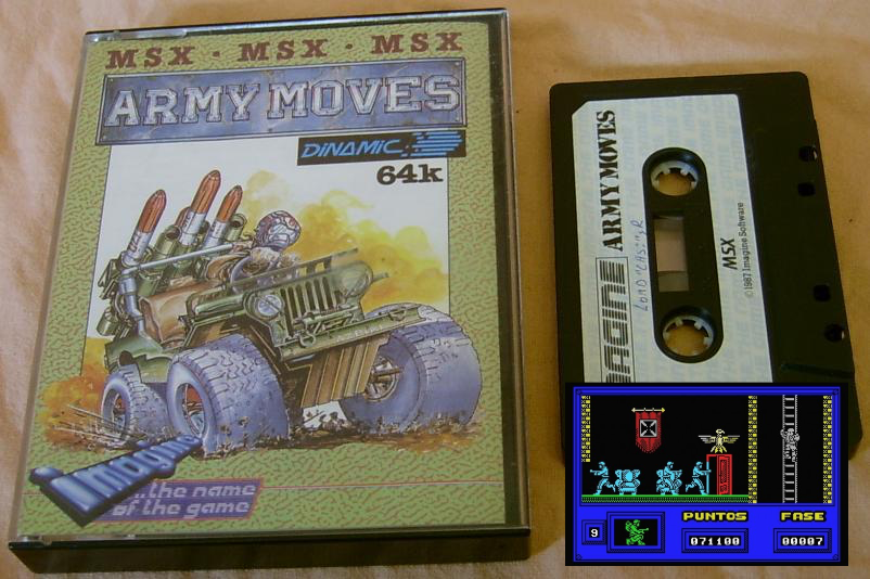 caixa, fita K7 e tela do jogo Army Moves