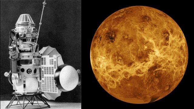 Fotos da sonda Venera 3 e do planeta Vênus