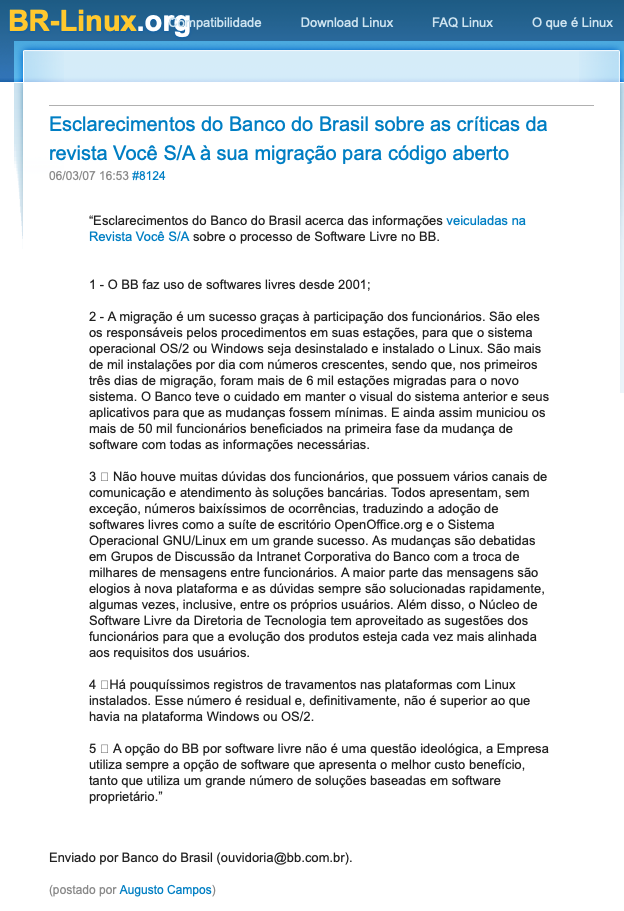 Print do conteúdo do link incluído no texto do post acima.