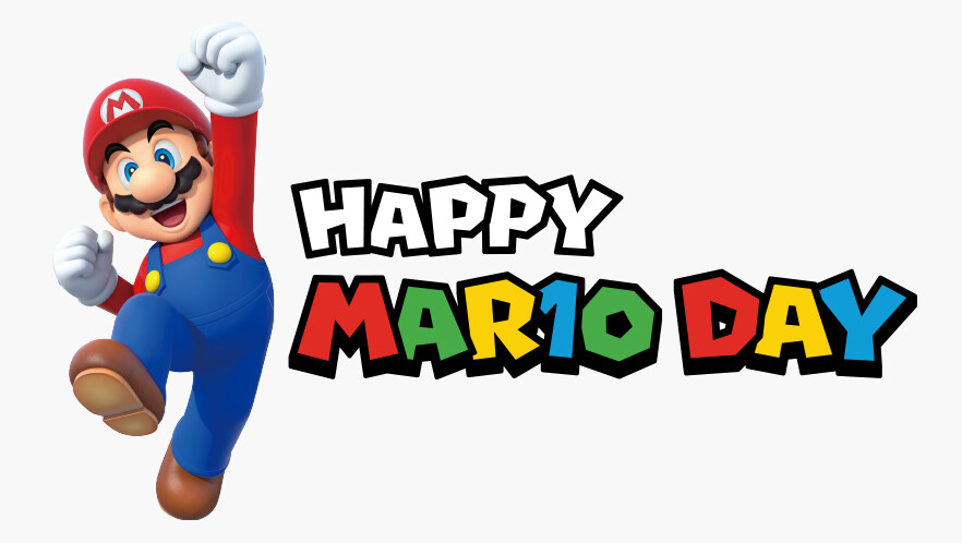 Desenho do Super Mario e a legenda HAPPY MAR10 DAY