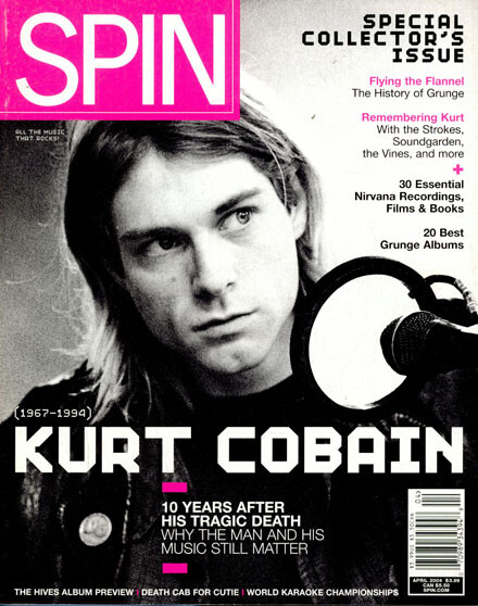 Kurt Cobain em preto e branco na capa da revista Spin.