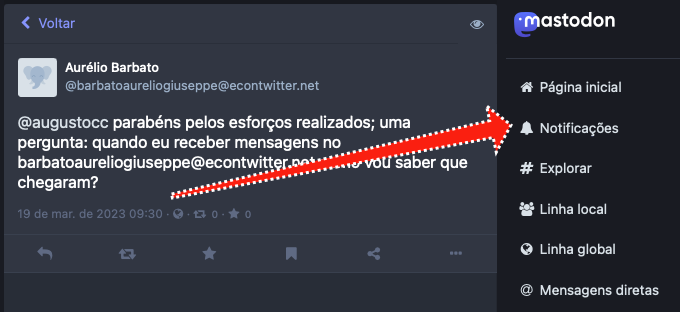 print de exemplo da interface web default do Mastodon