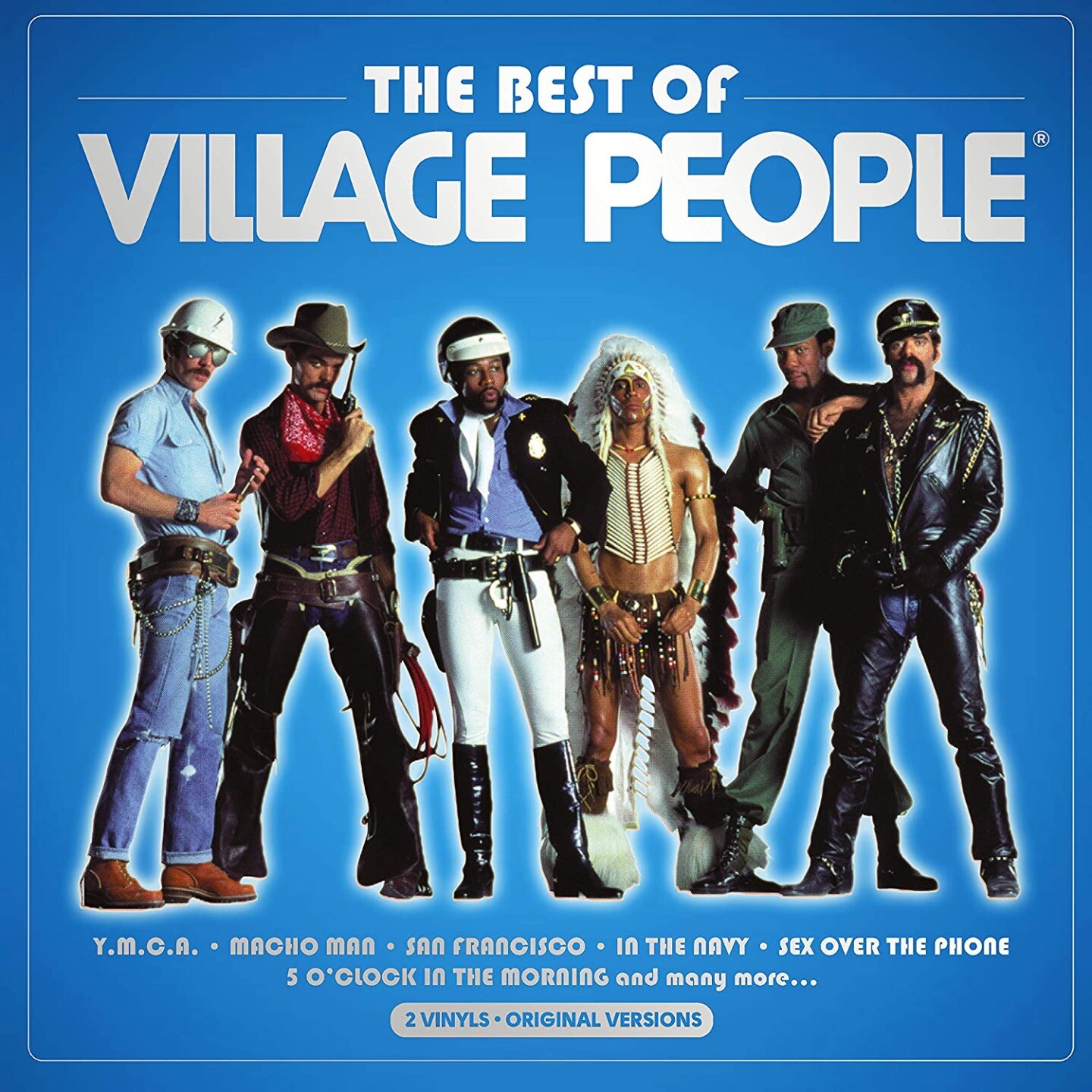 Capa de coletânea do Village People, com os 6 integrantes. Willis é o terceiro, da esquerda para a direita.