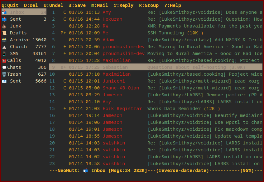 print de um terminal rodando o Mutt