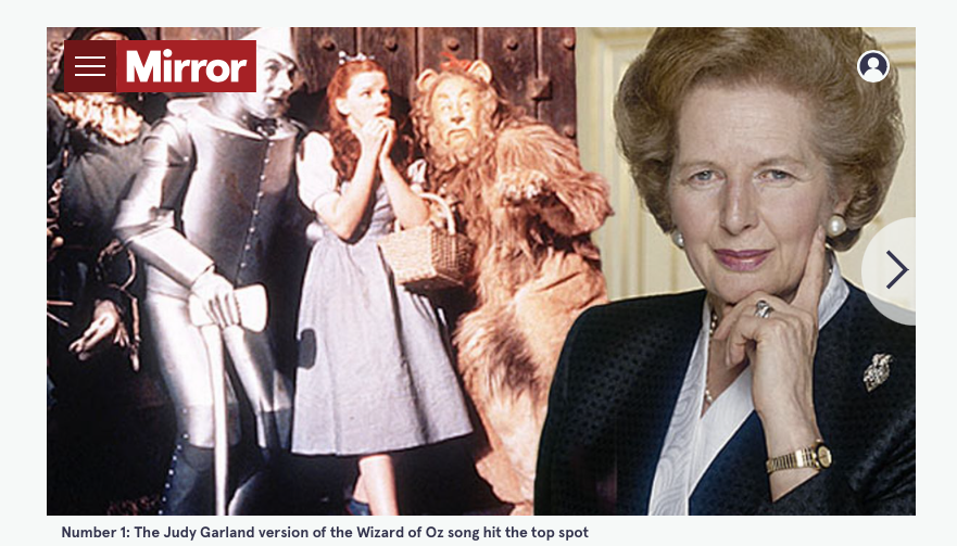 montagem do Daily Mirror justapondo cena do filme e foto de Thatcher