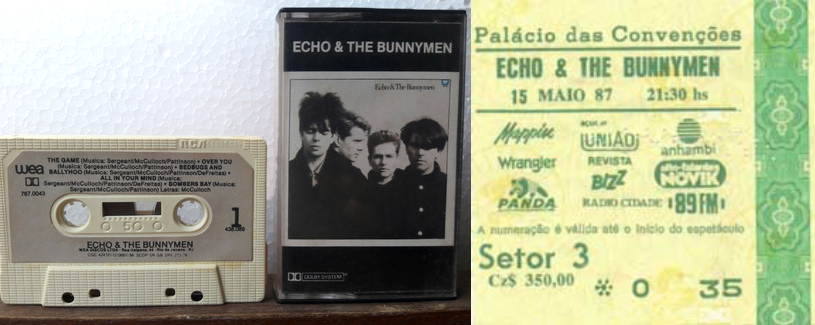 Fita K7 da banda, e ingresso para um dos shows brasileiros de 1987