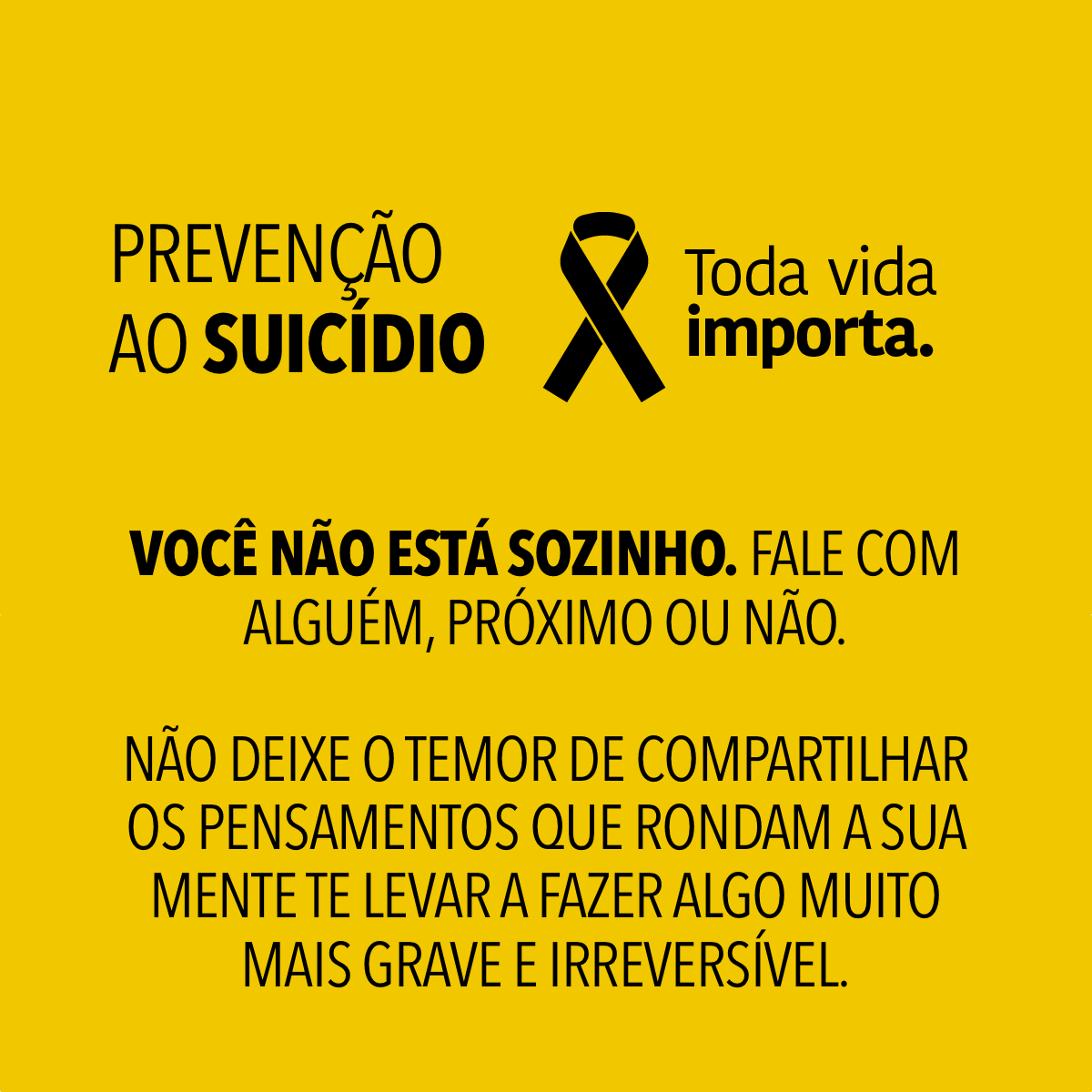 VOcê não está sozinho. fale com alguém, próximo ou não.<br><br>não deixe o temor de compartilhar os pensamentos que rondam a sua mente te levar a fazer algo muito mais grave e irreversível.