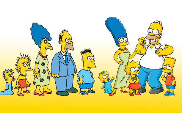 personagens dos Simpsons na versão inicial e nas versões modernas