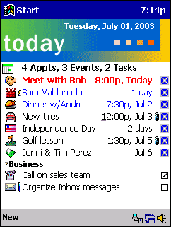 Print da tela “Today“, exibindo compromissos, no Windows CE 3.0
