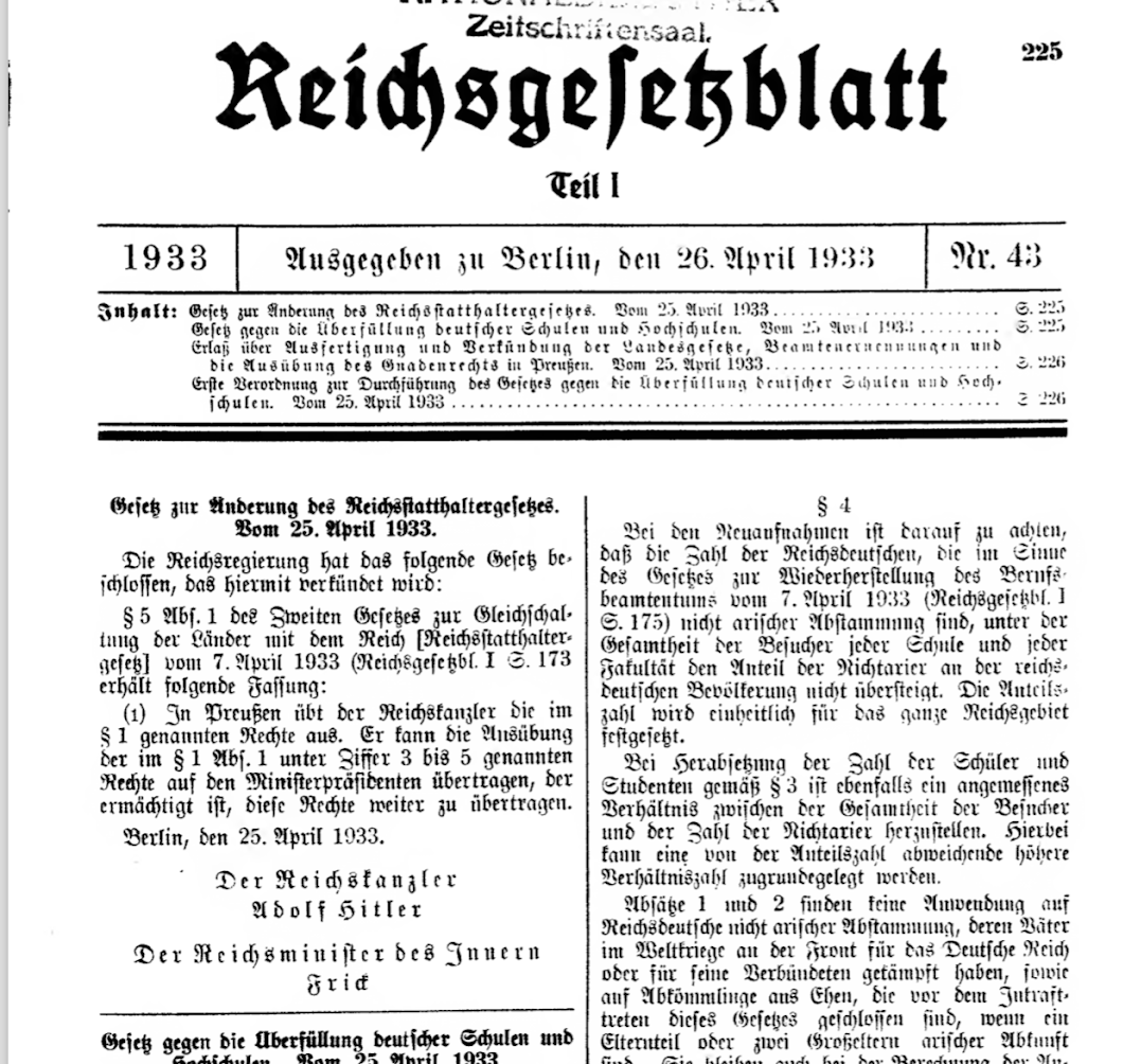 Reprodução parcial da publicação da norma nazista