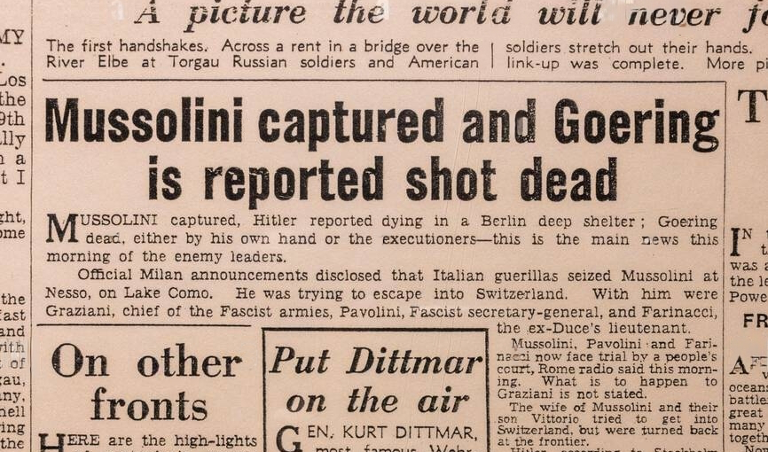 Manchete de jornal: “Mussolini captured“