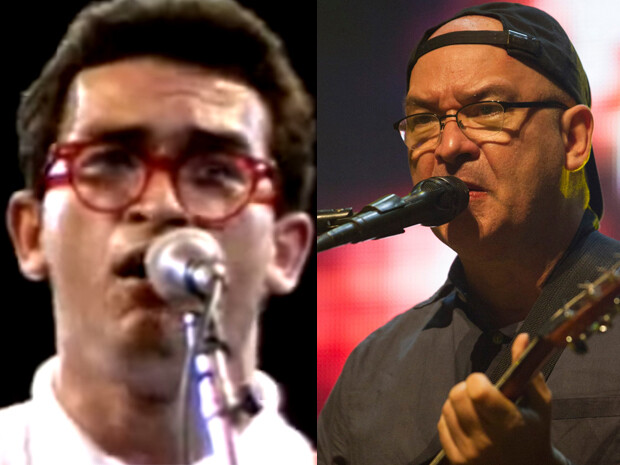 Herbert Vianna, de óculos, no início da carreira e como artista consagrado