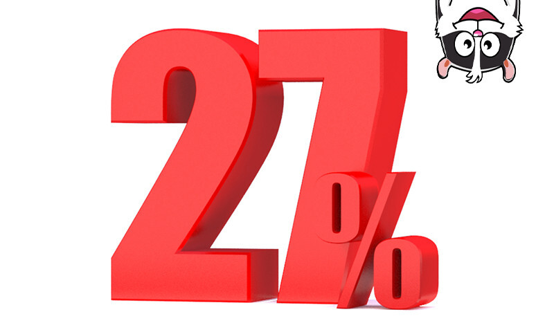 27%, escrito em caracteres grandes e vermelhos