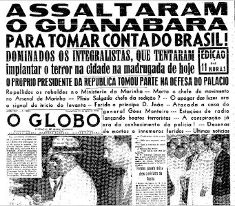 Capa de jornal descrevendo a tentativa de golpe