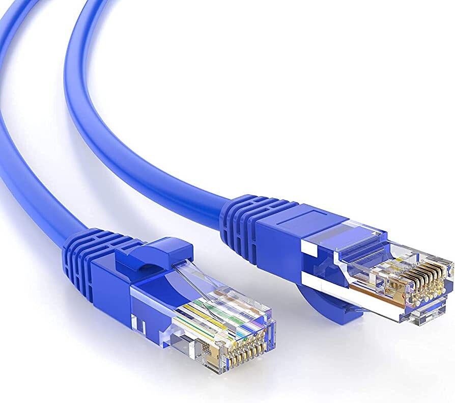2 conectores Ethernet em um cabo azul