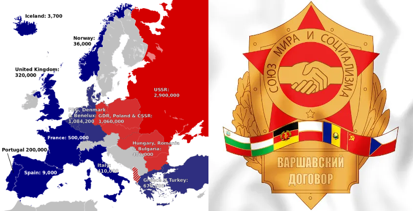 Mapa e brasão do Pacto de Varsóvia