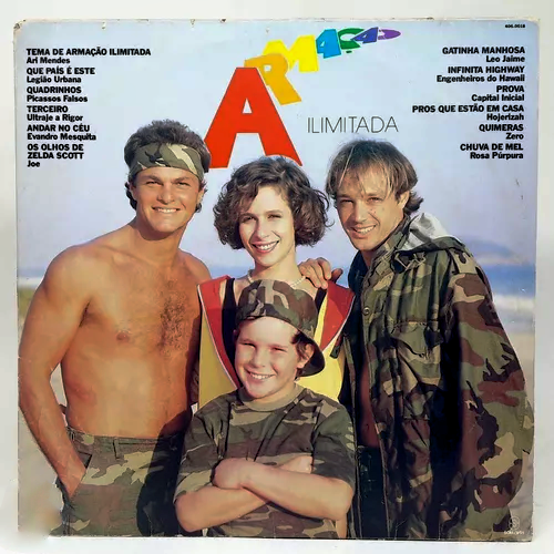 Verso da capa do LP da trila da Armação, mostrando os personagens Juba, Zelda, Lula e Bacana