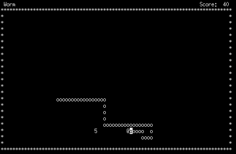 Tela do jogo Worm em um terminal