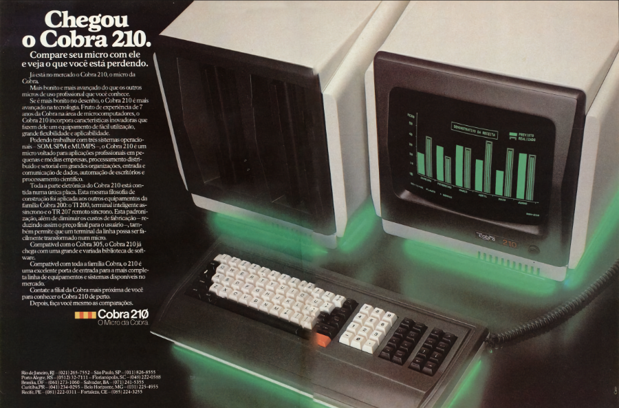 Anúncio de página dupla do Cobra 210 na revista Micro Sistemas