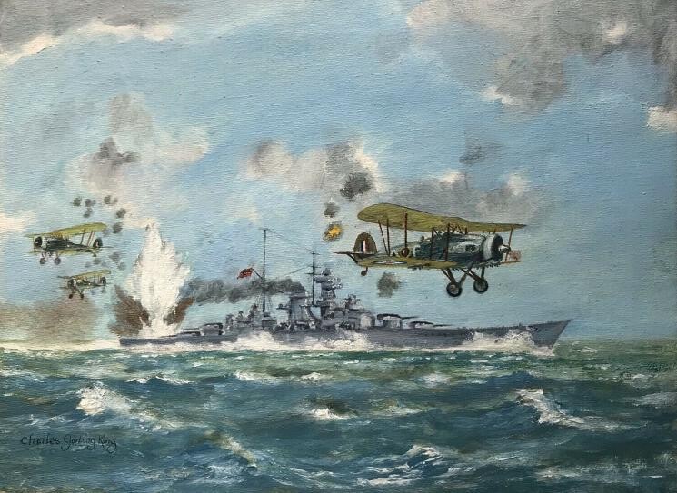 Pintura da parte aérea da batalha contra o Bismarck