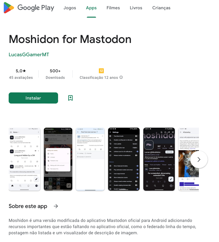 Print da tela do Moshidon na Playstore