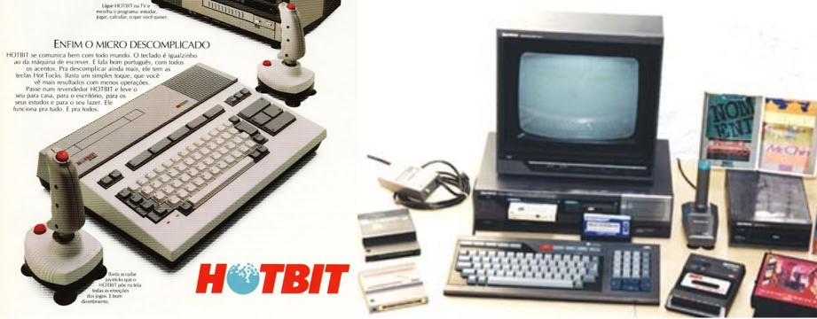 Um hotbit e um Expert, modelos de MSX lançados no Brasil