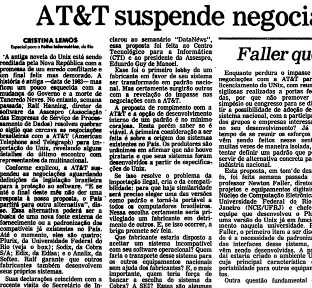 Fragmento da matéria com o título “AT&T suspende negociações com o Brasil“