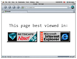 Banners recomendando o Netscape e o Internet Explorer