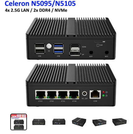 Frente e verso de um mini-PC industrial comprado no ALi em https://www.aliexpress.com/item/1005004302428997.html