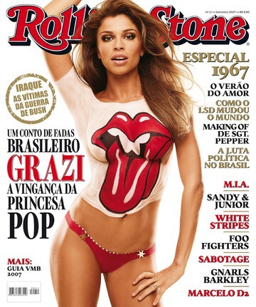 Capa da Rolling Stone: “Um conto de fadas brasileiro: Grazi, a vingança da princesa pop“, e foto de Grazi com body paint