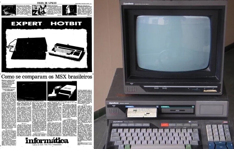 Primeira página da matéria da Folha, e foto de um Expert, da Gradiente