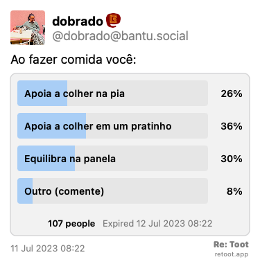 Post by dobrado. “Ao fazer comida você:“ Posted on 11 Jul 2023 08:22