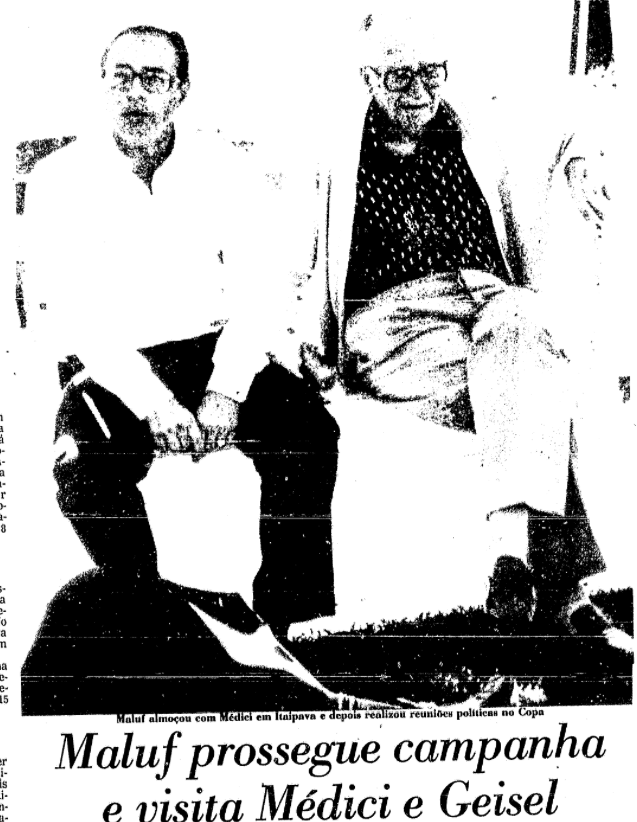 Maluf ao lado de Médici, na ditadura, na capa da Folha