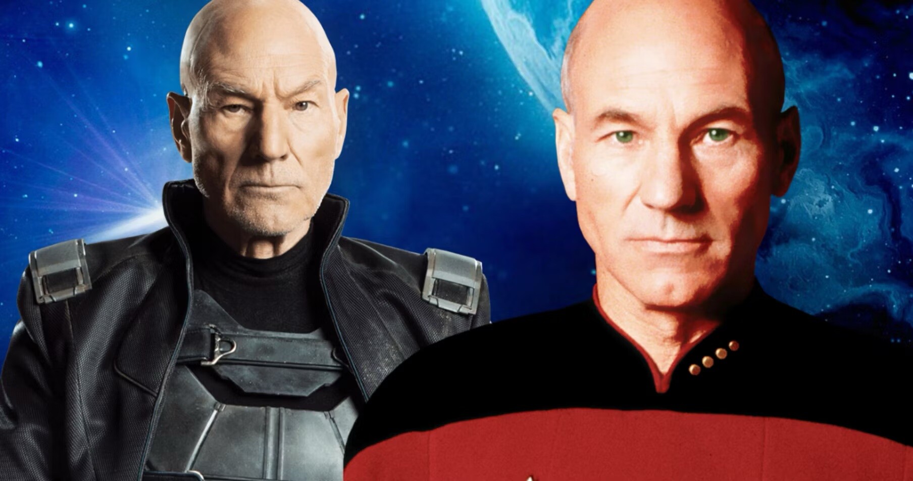 Sir Patrick Stewart como Professor Xavier e como Capitão Picard