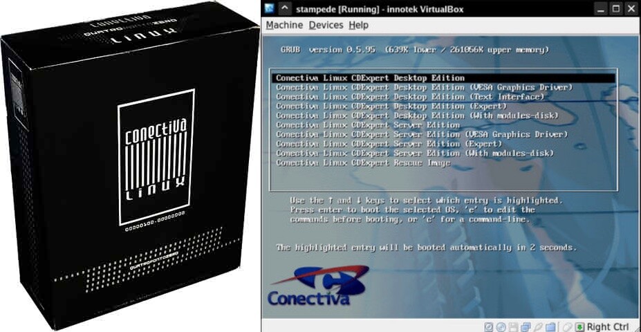 Caixa do Conectiva 4 e seletor de boot do Conectiva 6
