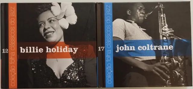 Billie Holiday e John Coltrane lado a lado em capas de coletâneas de suas obras
