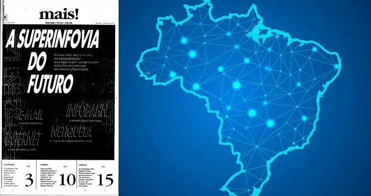 Capa do caderno “Mais!“ da Folha, e alegoria de mapa da Internet brasileira