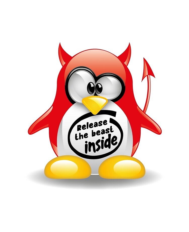 Simbiose dos símbolos do BSD e do Linux, com a frase “release the beast inside“
