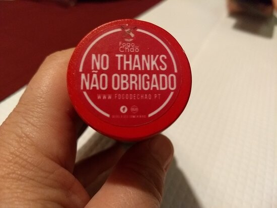Indicador de churrascaria rodízio com as frases NO THAKS e NÃO OBRIGADO