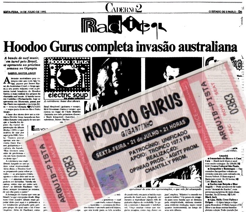 Ingresso para o show de Porto Alegre e matéria no Estadão sobre a turnê