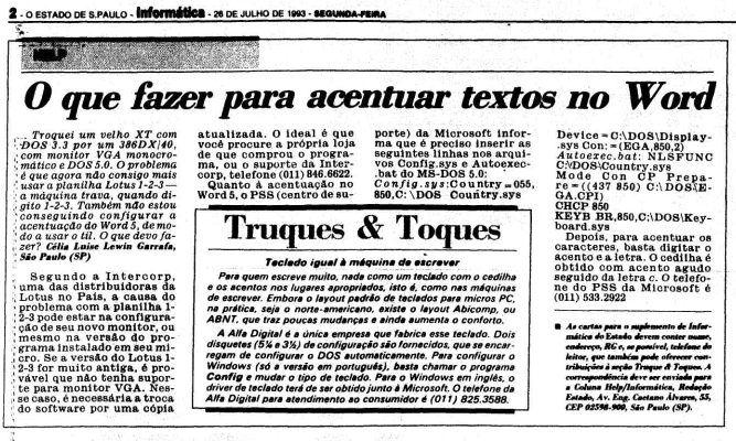 HELP - O que fazer para acentuar textos no Word (Estadão, 1993)