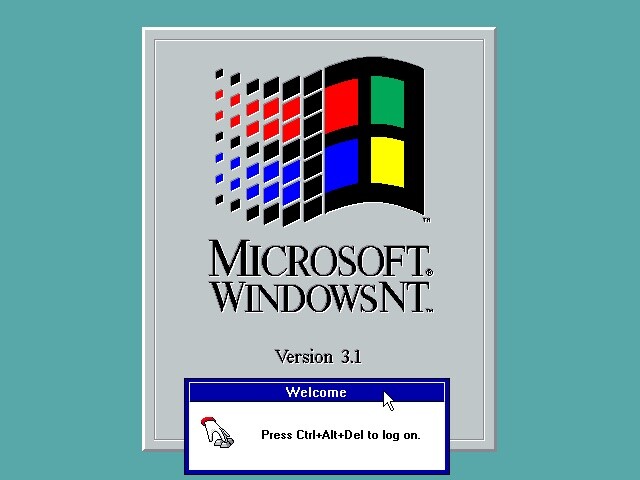 Windows NT 3.1 convidando o usuário a pressionar ctrl+Alt+Del para fazer logon