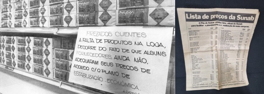 Cartaz de desabastecimento e tabela da Sunab, ambos dos anos 80