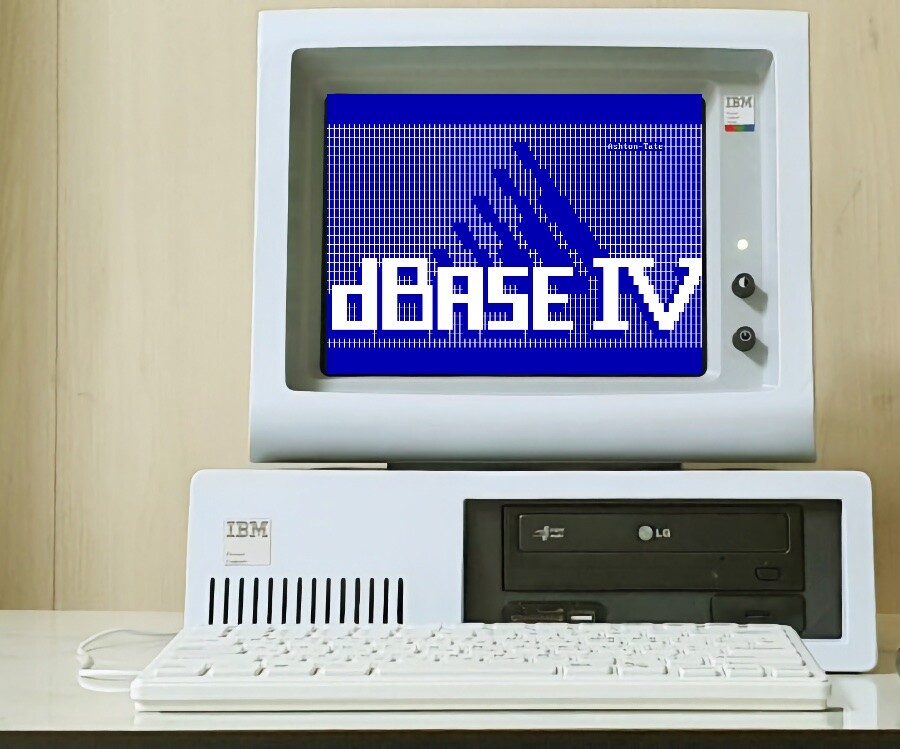 Tela apresenta o dBase IV em um PC