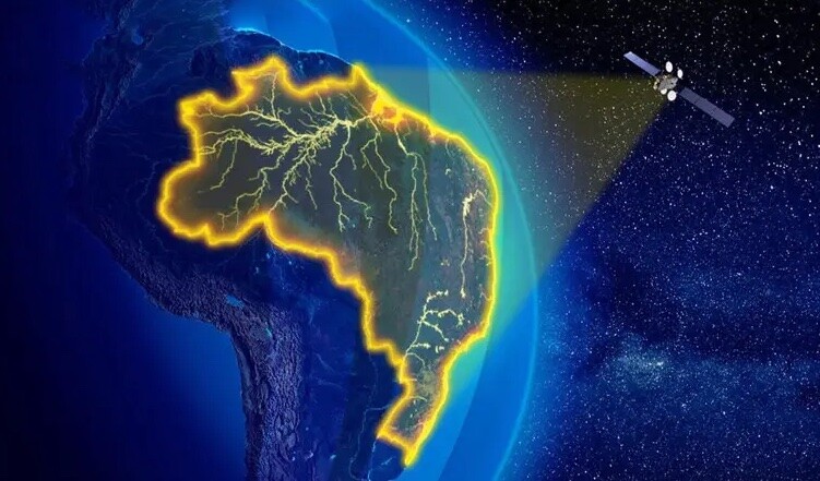 Alegoria do Brasil iluminado por um satélite