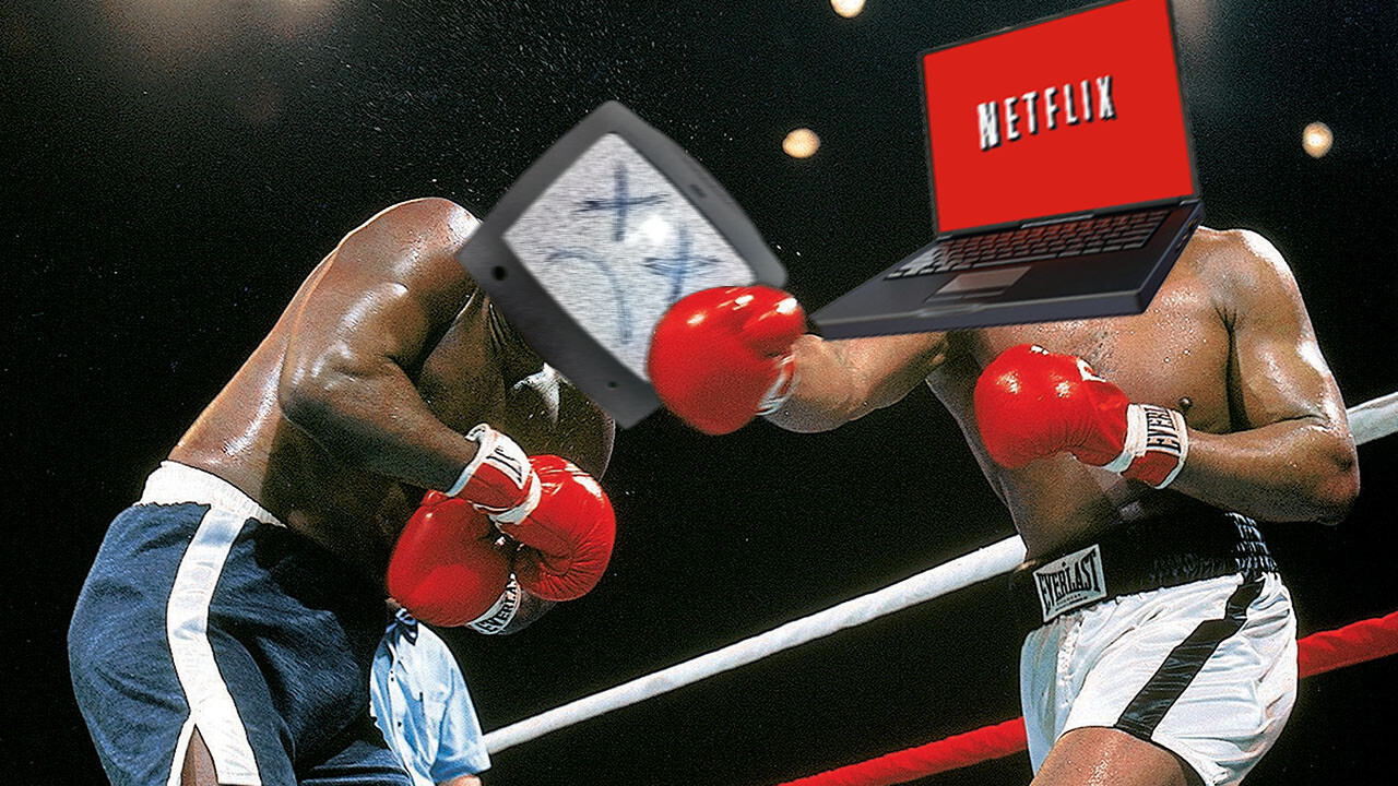 Alegoria mostra uma luta de boxe entre Netflix e as operadoras de TV