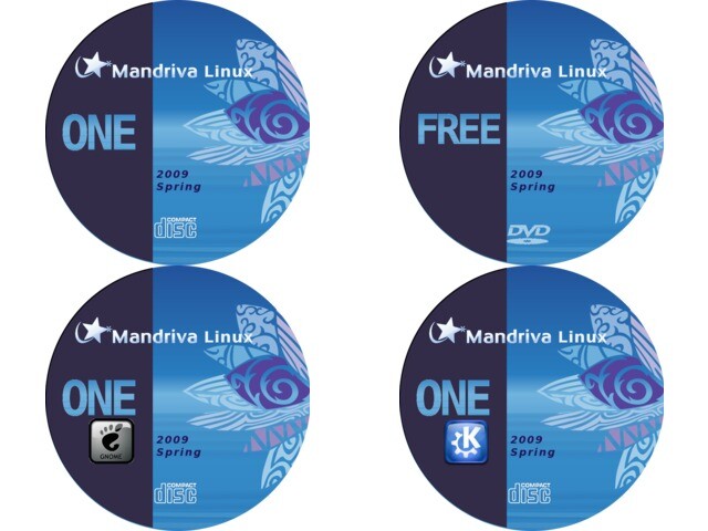 Etiquetas dos CDs do Mandriva One em 2009