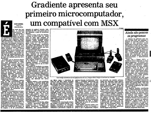 Matéria da Folha, de agosto de 1985, descrevendo o que viria a ser o Expert, na mesma data da entrevista de Eugênio Staub